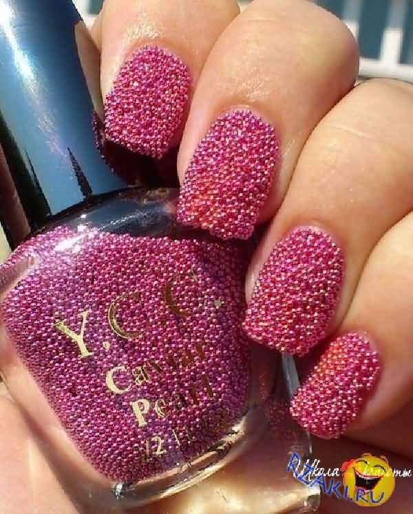 Adorable Pink Caviar Nail Art Design