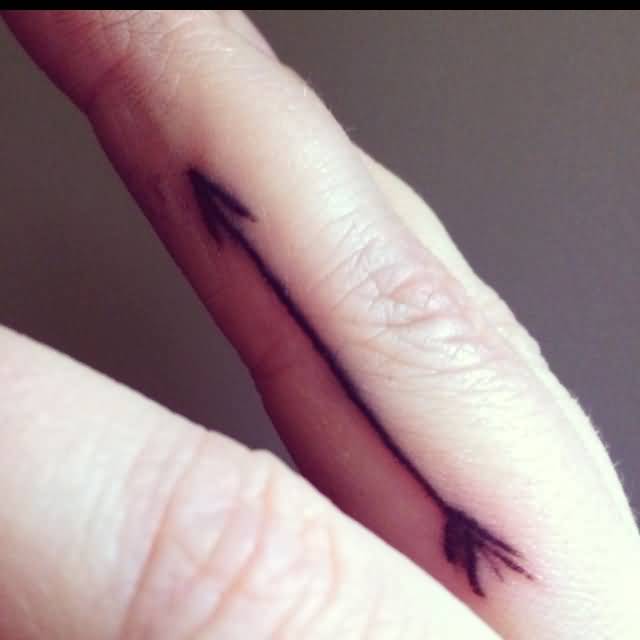 Adorable Black Arrow Tattoo On Finger