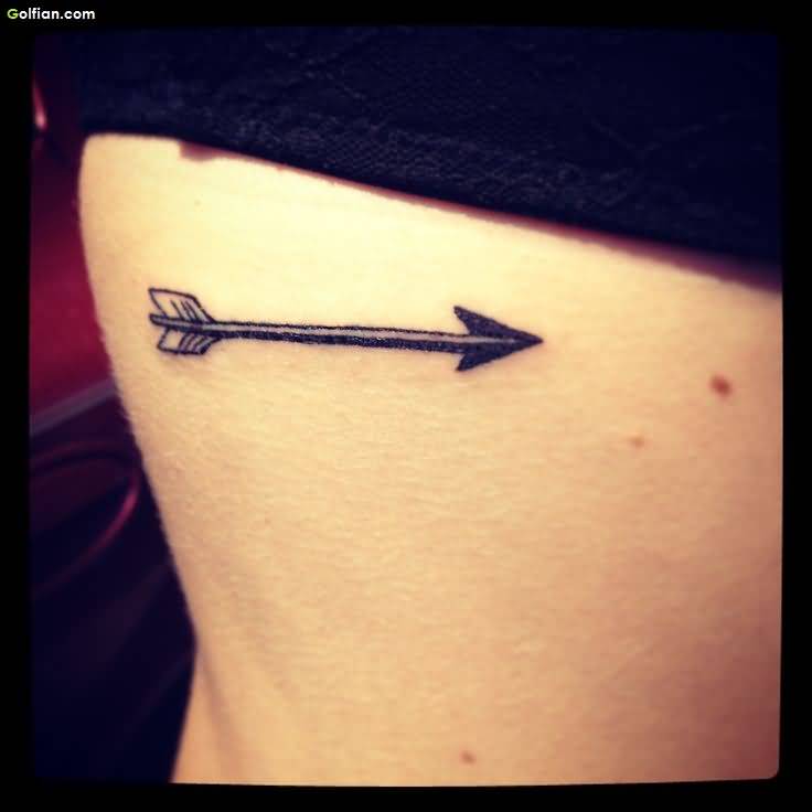 Amazing Arrow With Grey Ink Tattoo On Rib