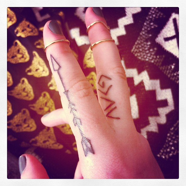 Amazing Black Arrow Tattoo On Finger