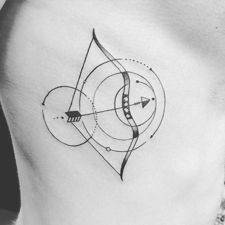 Amazing Geometric Bow And Arrow Tattoo On Rib