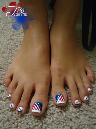 American Flag Design Fourth Of July Nail Art For Toe