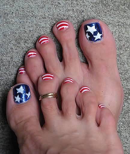 American Flag Fourth Of July Nail Art For Toe