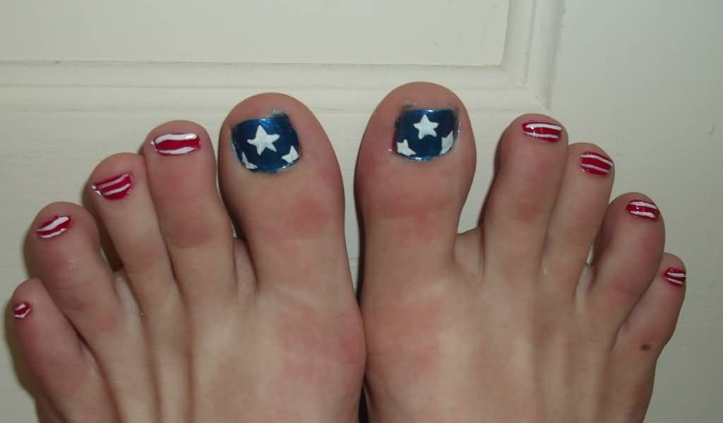 American Flag Fourth Of July Nail Design For Toe
