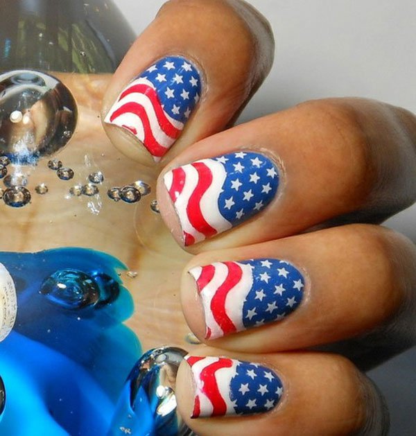 American Flags Fourth Of July Nail Art Design For Girls