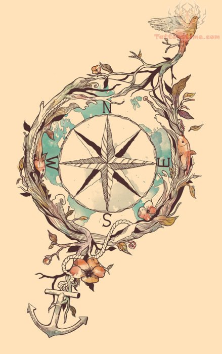 Anchor And Compass Tattoo Design