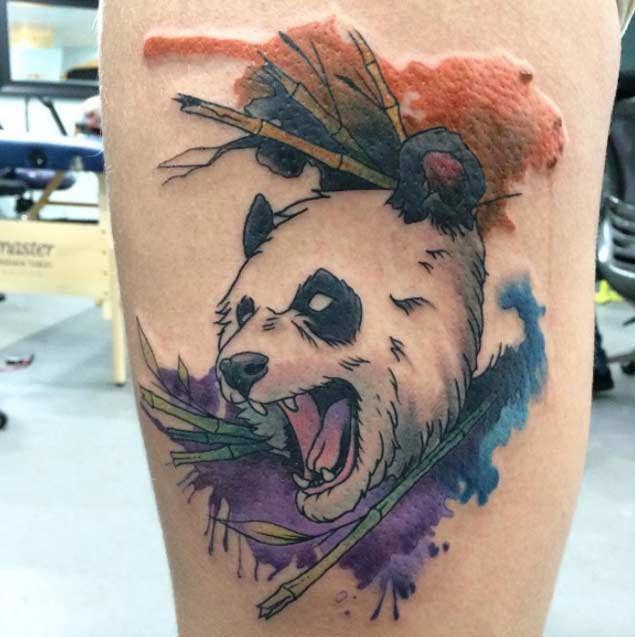 Angry Watercolor Panda Face Tattoo By Chad Dupraw