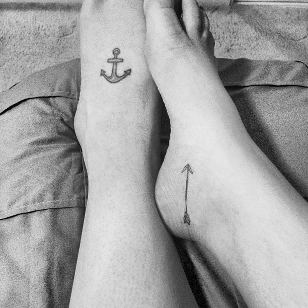 Arrow Tattoo With Anchor On Both Ankles