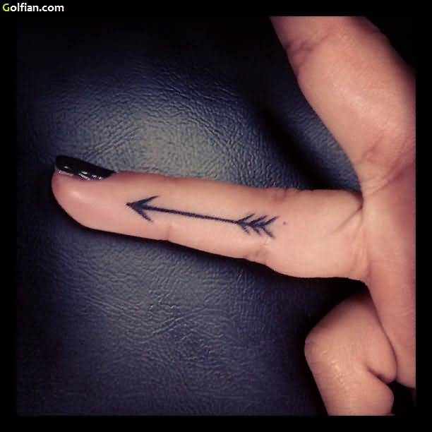 Attractive Black Arrow Tattoo On Finger For Women