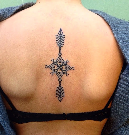 Aztec Arrow Tattoo On Upper Back For Women