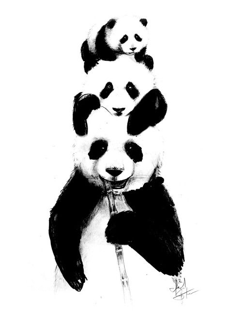 Baby Pandas On Panda With Bamboo Tattoo Design