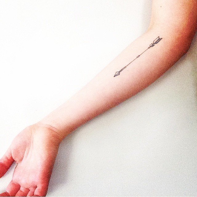 Beaded Arrow Tattoo On Forearm