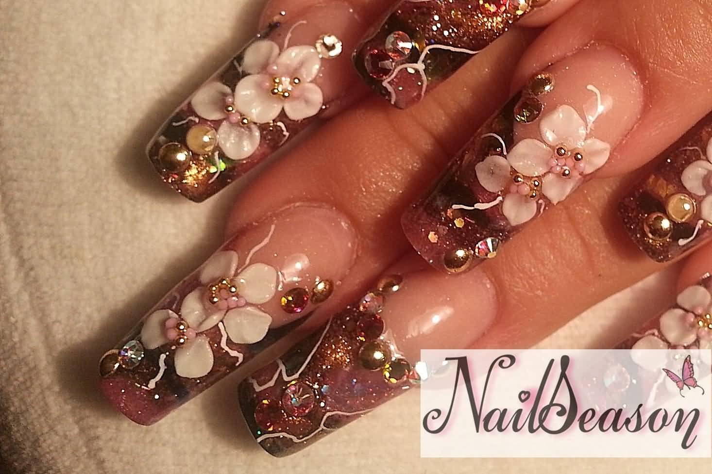 Beautiful 3d Flower Nail Art Design