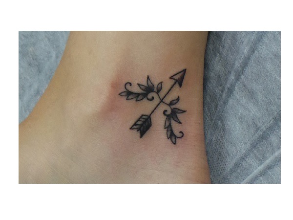 Beautiful Ankle Arrow With Vine Tattoo