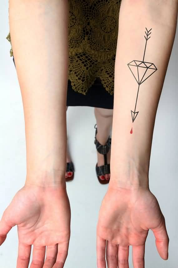 Beautiful Arrow And Diamond Tattoo On Forearm