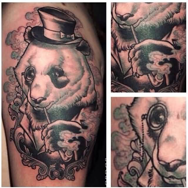 Beautiful Dapper Panda Tattoo On Sleeve By Renaud Delmairz
