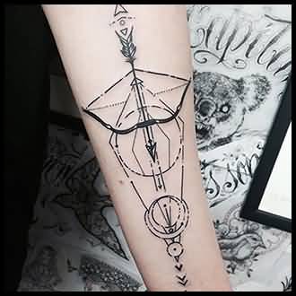 Beautiful Geometric Bow And Arrow Tattoo On Forearm