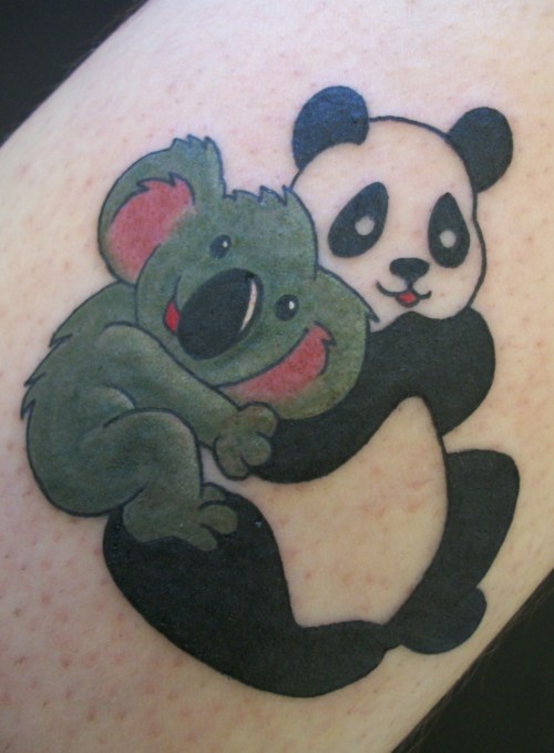 Beautiful Panda Hugging Other Panda Tattoo