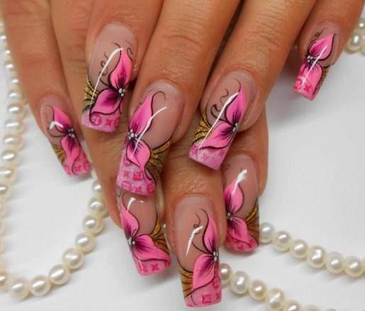 Beautiful Pink Flowers Nail Design
