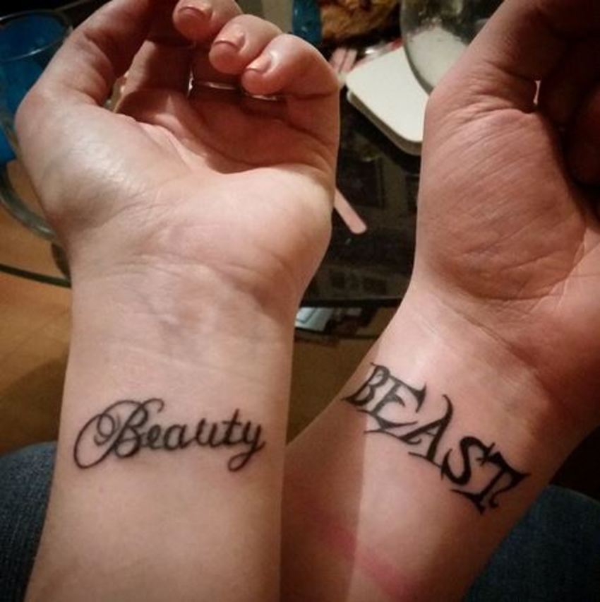 Beauty Beast Couple Wrist Tattoo