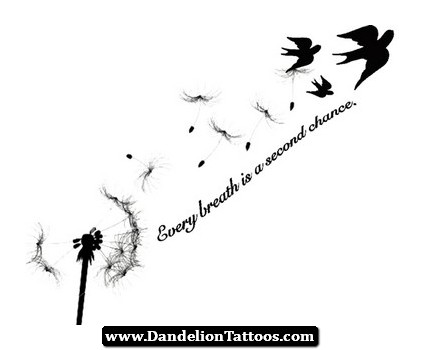 Birds Flying From Dandelion In Black Ink Tattoo Design