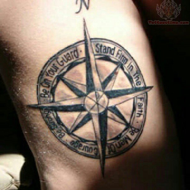 Black And Grey Compass Tattoo Idea