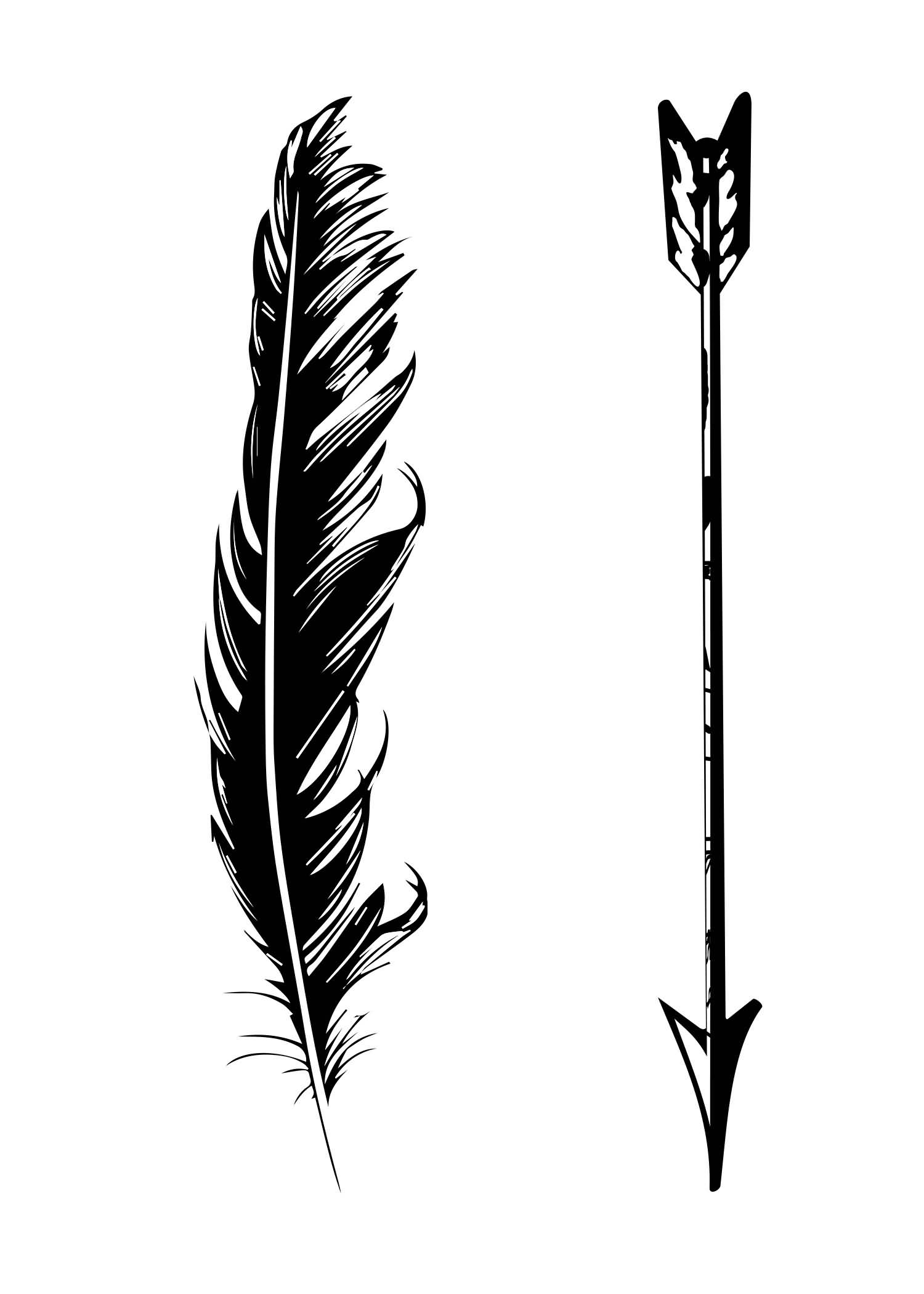 Black And White Arrow With Feather Tattoo Design