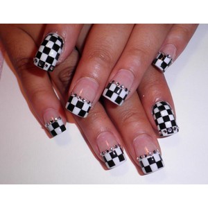 Black And White Checkboard French Tip Nail Art