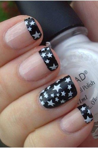Black And White Stars Design French Tip Nail Art