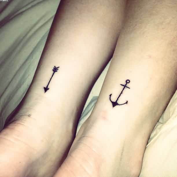 Black Ink Arrow And Anchor Tattoo On Both Wrist