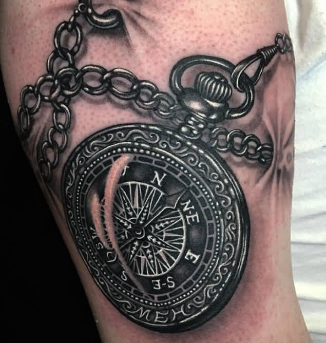 Black Ink Compass Tattoo by Ryan Ashley Malarkey