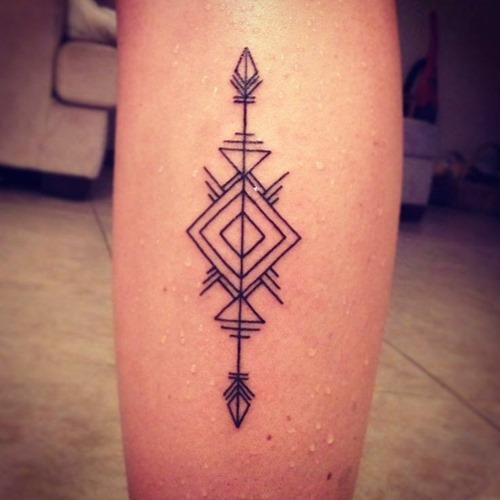 Black Ink Geometric Arrow Tattoo On Arm