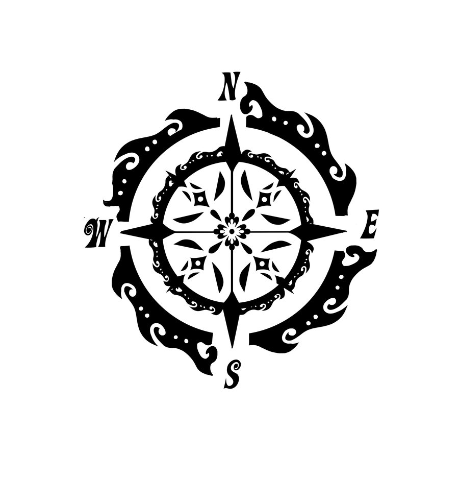 Black Tribal Compass Tattoo Design