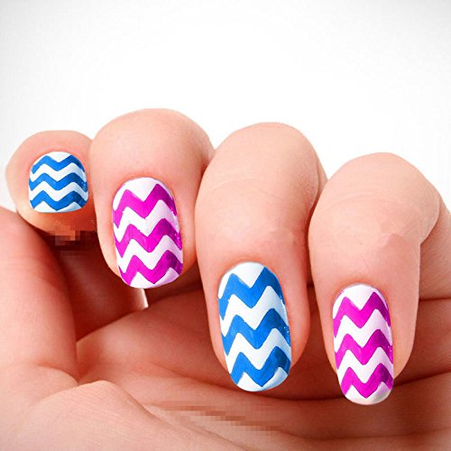 Blue And Pink Chevron Nail Art Design