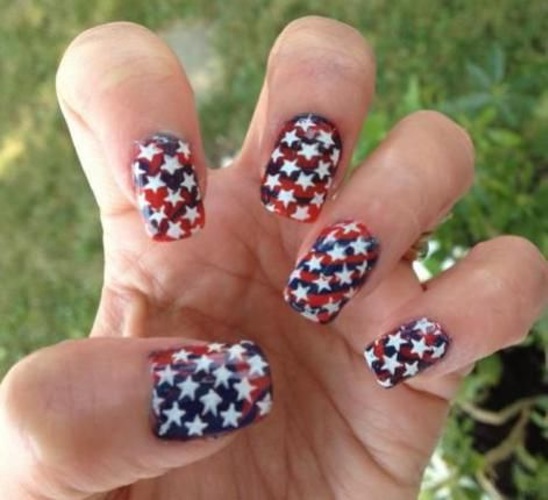 Blue And Red Base With White Stars Fourth Of July Nail Art
