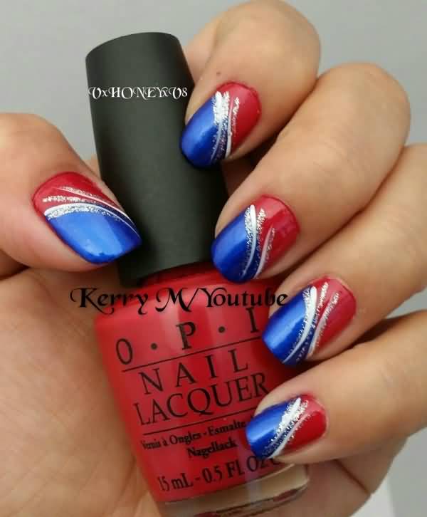 Blue And Red Fourth Of July Nail Art