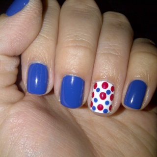 Blue And Red Polka Dots Accent Fourth Of July Nail Art