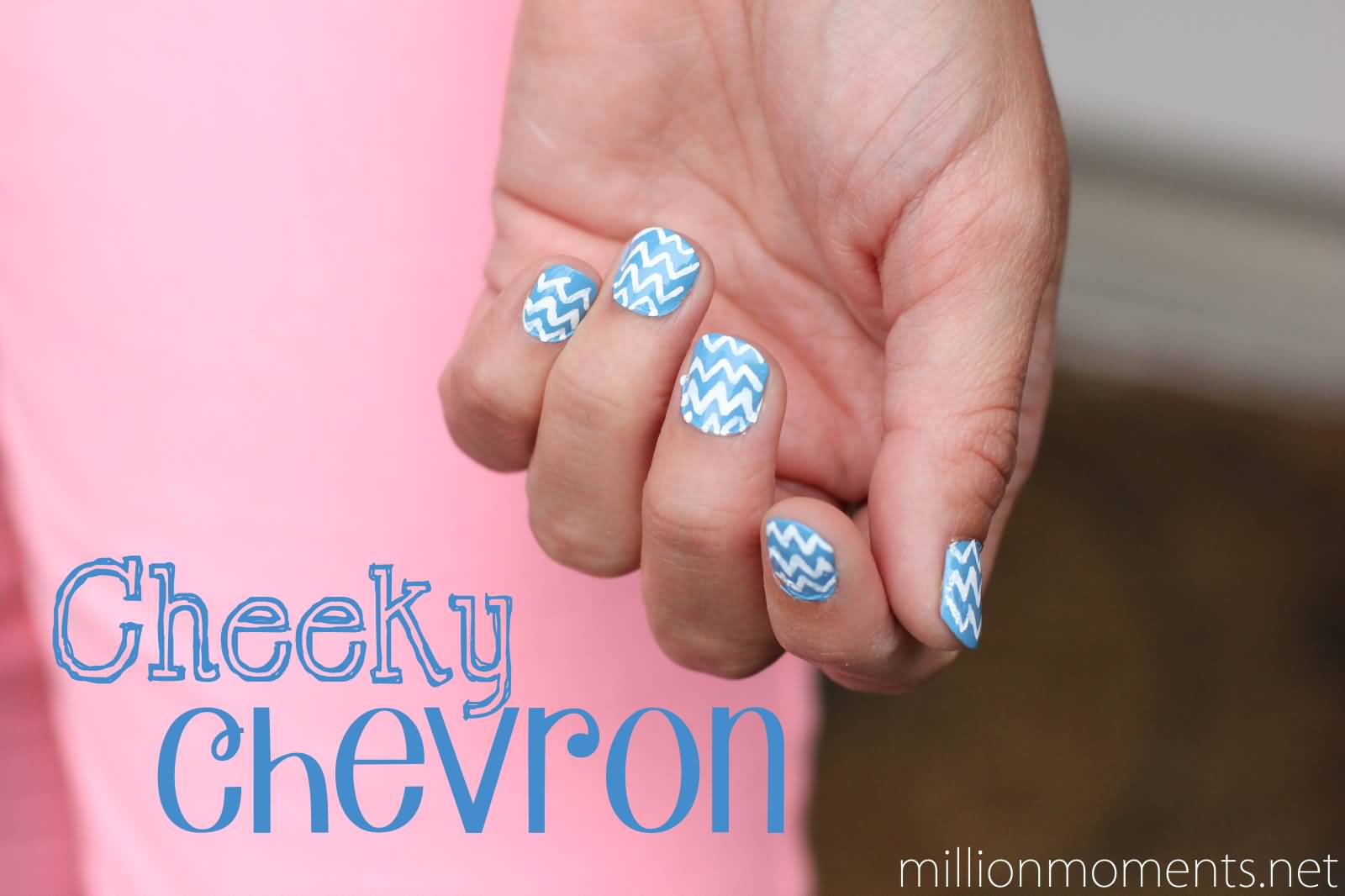 Blue And White Cheeky Chevron Nail Art