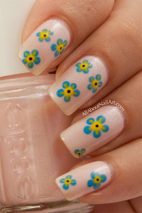 Blue And Yellow Flower Nail Art Design