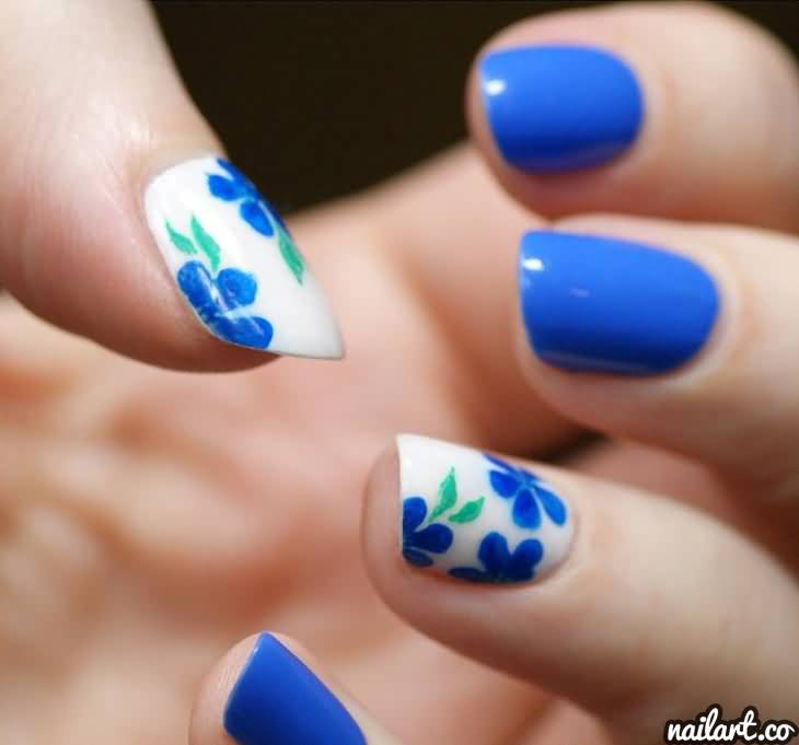 Blue Flowers Nail Design