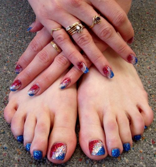 Blue Red And Silver Fourth Of July Nail Art For Hands And Toe