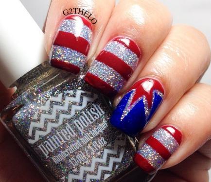 Blue Red And Silver Fourth Of July Nail Art