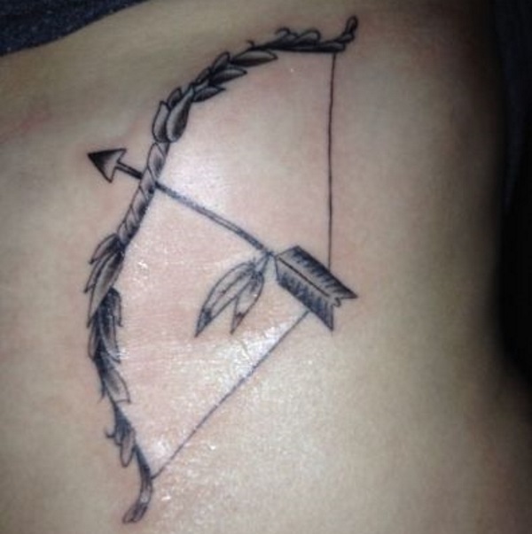 Bow And Arrow With Feathers Tattoo Design