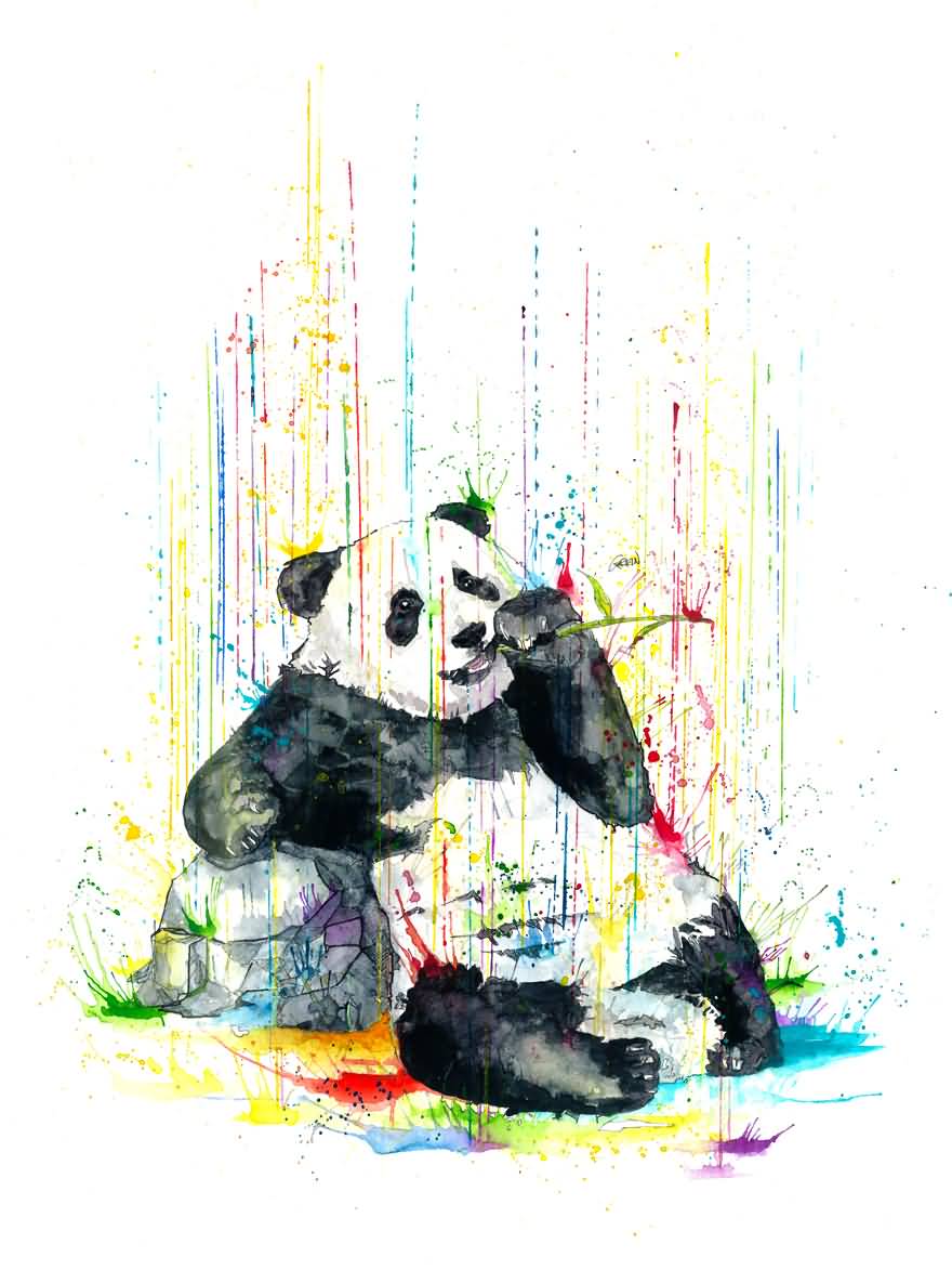 Brilliant Panda Eating Bamboo Watercolor Tattoo Design