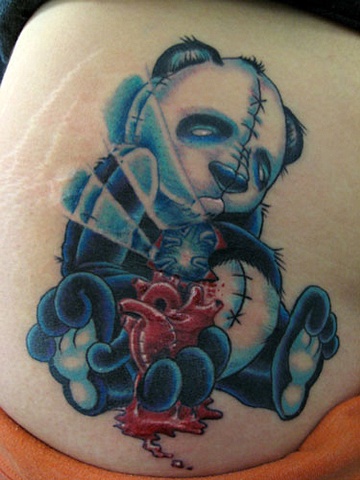 Broken Stitch Panda With Red Heart Tattoo