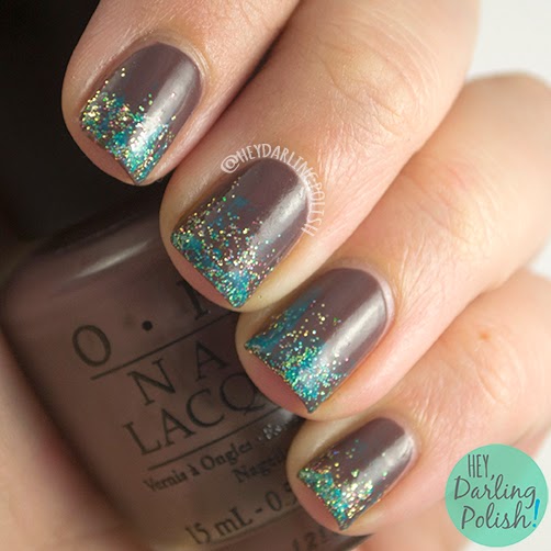 Brown Nails With Blue Glitter French Tip Nail Art