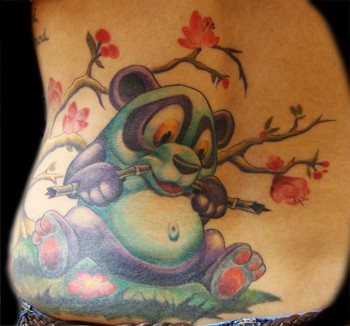 Cartoon Panda Eating Branch Tattoo