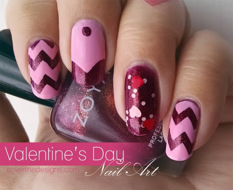 Chevron Nail Art Design For Valentines Day