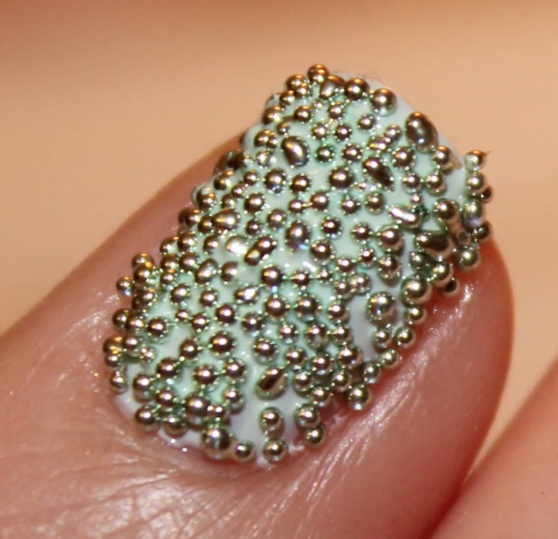 Closeup Of Caviar Beads Nail Art Design