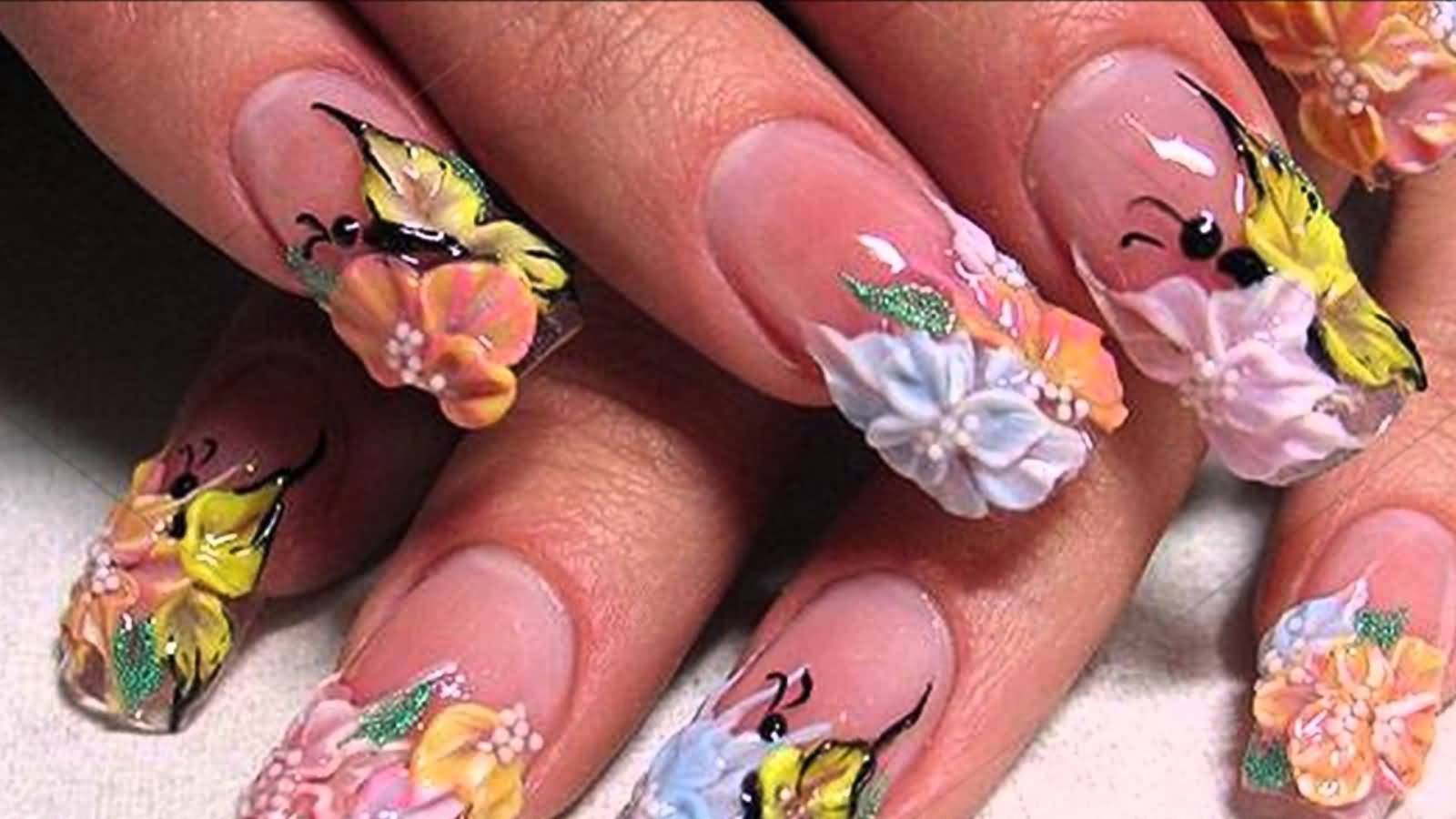 Colorful 3d Flower Nail Art